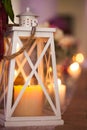 Christmas candle in white lantern Royalty Free Stock Photo