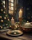 Christmas candle winter background holiday decorative tree celebration interior festive december background Royalty Free Stock Photo