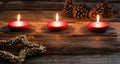 Christmas candlelight with glowing red candles and golden star symbol Royalty Free Stock Photo