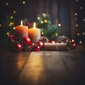 Christmas Candles Baubles Table Bokeh Lights Winter Background Royalty Free Stock Photo