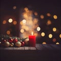 Christmas Candles Baubles Table Bokeh Lights Winter Background Royalty Free Stock Photo