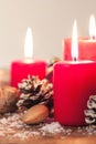 Christmas candles with christmas decorations, christmas or new year atmosphere Royalty Free Stock Photo