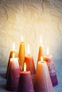 Christmas candles. Decoration on crumpled paper background Royalty Free Stock Photo