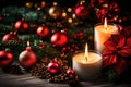 Christmas candles and decorations background