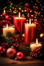 Christmas candles and decorations background