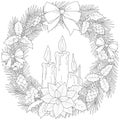 Christmas candles. Three white candles decorated with Christmas wreaths. Royalty Free Stock Photo