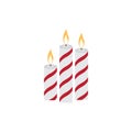 Three Christmas burning candles on a white background. Vector illustration