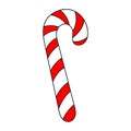 Christmas candy cane. Cute cartoon striped lollipop isolated on white background. Winter symbol. Caramel is traditional noel