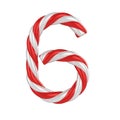 Christmas candy cane font - number 6 Royalty Free Stock Photo