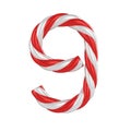 Christmas candy cane font - number 9 Royalty Free Stock Photo