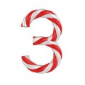 Christmas candy cane font - number 3 Royalty Free Stock Photo