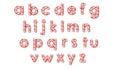 Christmas candy cane font set with caramel letter. Sweet 3d alphabet isolated.