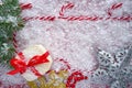 Christmas candy cane frame on snow Royalty Free Stock Photo