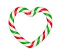 Christmas candy cane heart frame with red and green striped. Xmas border with striped candy lollipop pattern. Blank Royalty Free Stock Photo