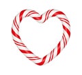 Christmas candy cane heart frame with red and white striped. Xmas border with striped candy lollipop pattern. Blank Royalty Free Stock Photo