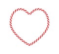 Christmas candy cane heart frame with red and white striped. Xmas border with striped candy lollipop pattern. Blank Royalty Free Stock Photo