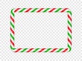 Christmas candy cane rectangle frame with red and green stripe. Xmas border with striped candy lollipop pattern. Blank Royalty Free Stock Photo