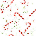 Christmas candy cane seamless pattern with festive confetti Royalty Free Stock Photo