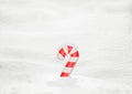 Christmas Candy Cane on Snowy Background Royalty Free Stock Photo