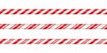 Christmas candy cane straight line border with red and white striped. Xmas seamless line with striped candy lollipop Royalty Free Stock Photo