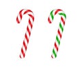 Christmas candy canes. Christmas stick. Traditional xmas candy with red, green and white stripes. Santa caramel cane