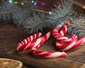 christmas candy and chrismas decorations on wooden table. Gingerbread cookies star . Gingerbread