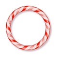 Christmas Candy Frame round isolated . Blank Christmas design, realistic red and white twisted cord frame. New Year 2019