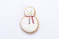 Christmas candy in the shape of a snowman. White background