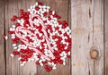 Christmas candy on wooden background