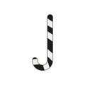 Christmas cane candy. Stick isolated. Decoration sugar lollipop. Holiday black background. Cartoon illustration. Striped Royalty Free Stock Photo