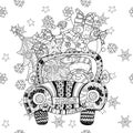 Christmas car gift doodle zentangle vector.