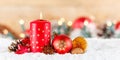 Christmas card advent time with burning candle panorama decoration and copyspace copy space