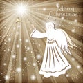 Christmas card. Angel and the sparkling stars in the night sky. Royalty Free Stock Photo