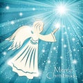 Christmas card. Angel and the sparkling stars in the night sky.