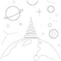 Christmas card or background cosmic design with planets and stars, vector illustration Royalty Free Stock Photo