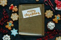 Christmas card on baking tray Royalty Free Stock Photo