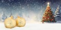 Christmas card with balls baubles tree background copyspace copy space decoration winter panorama snow snowflakes Royalty Free Stock Photo