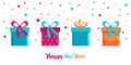 Christmas card or banner of different gift boxes in flat vector. A festive collection of objects for Birthday, Christmas Royalty Free Stock Photo