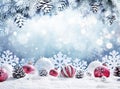 Christmas Card - Baubles On Snow