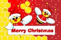 Christmas card with bees Santa Claus and beehive