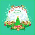 Christmas card with birds and decorative Christmas trees Royalty Free Stock Photo