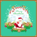 Christmas card with birds and santa with a gift Royalty Free Stock Photo