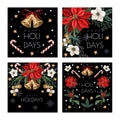 Christmas card with botanical plants, flowers and bells isolated. Royalty Free Stock Photo