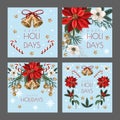 Christmas card with botanical plants, flowers and bells isolated Royalty Free Stock Photo