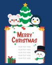 Christmas card with cartoon character, Merry Christmas template.