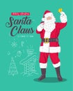 Christmas card. Cartoon Santa Claus with red bag with presents Royalty Free Stock Photo