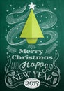 Christmas card with chalkboard and origami tree