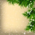 Christmas card with Christmas tree and snowflakes
