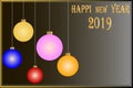 Christmas card 2019 with colorful balloons. Happy New Year Royalty Free Stock Photo