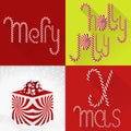 Christmas card in a contemporary colorful tile design with handmade sweet Lolli font and gift box